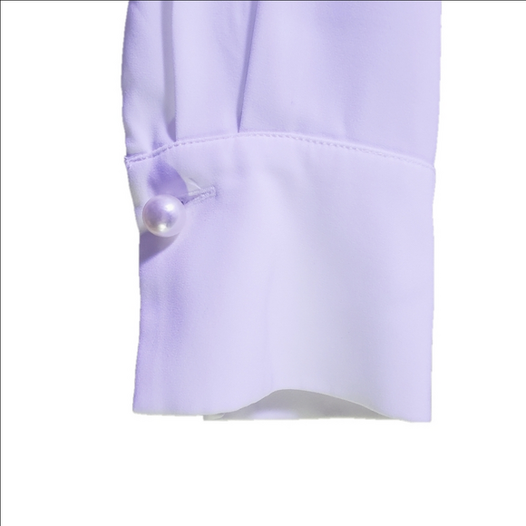 THE LIMITED Beaded Pearl Shoulder,  Band Collar Blouse, Wide Cuffs White Size XL - Picture 4 of 7